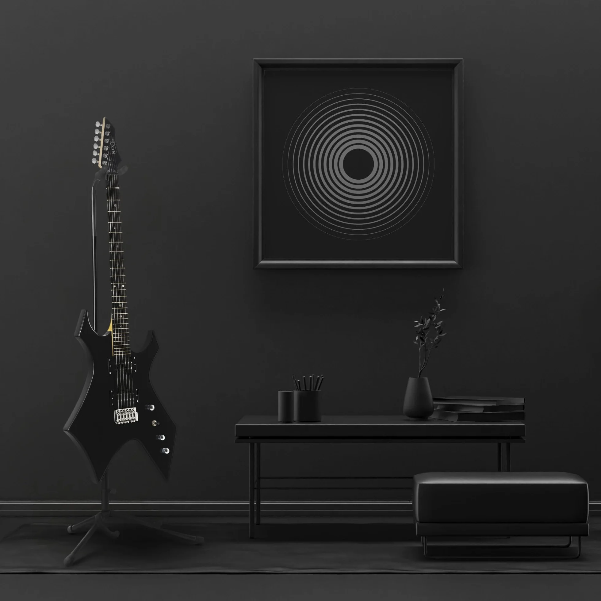 Rocktile Warhead E-Gitarre - Rocktile Heavy-Series - Korpus: Linde - 2 Humbucker Tonabnehmer - 24 Bünde - Griffbrett aus selektiertem Hartholz - Vintage String Thru Tremolo - Black Gloss